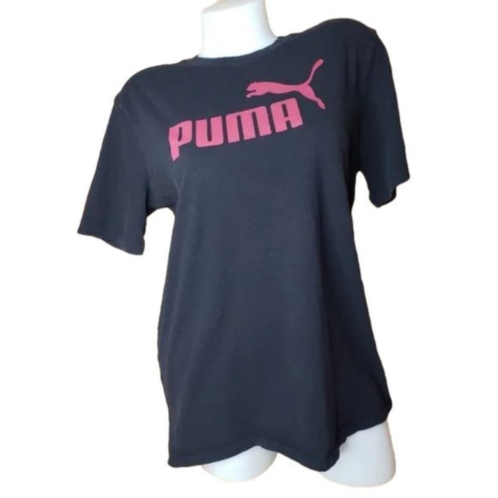 PUMA Lusie Short Sleeve Crew Neck Tee Shirt Black and Red T Womens Size Medium
